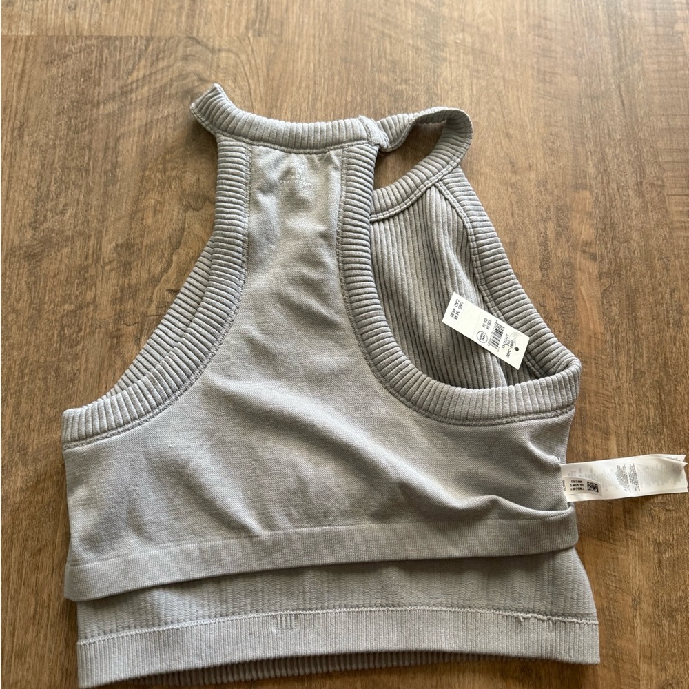 Gray Ribbed Halter Crop Top - Picture 5 of 6